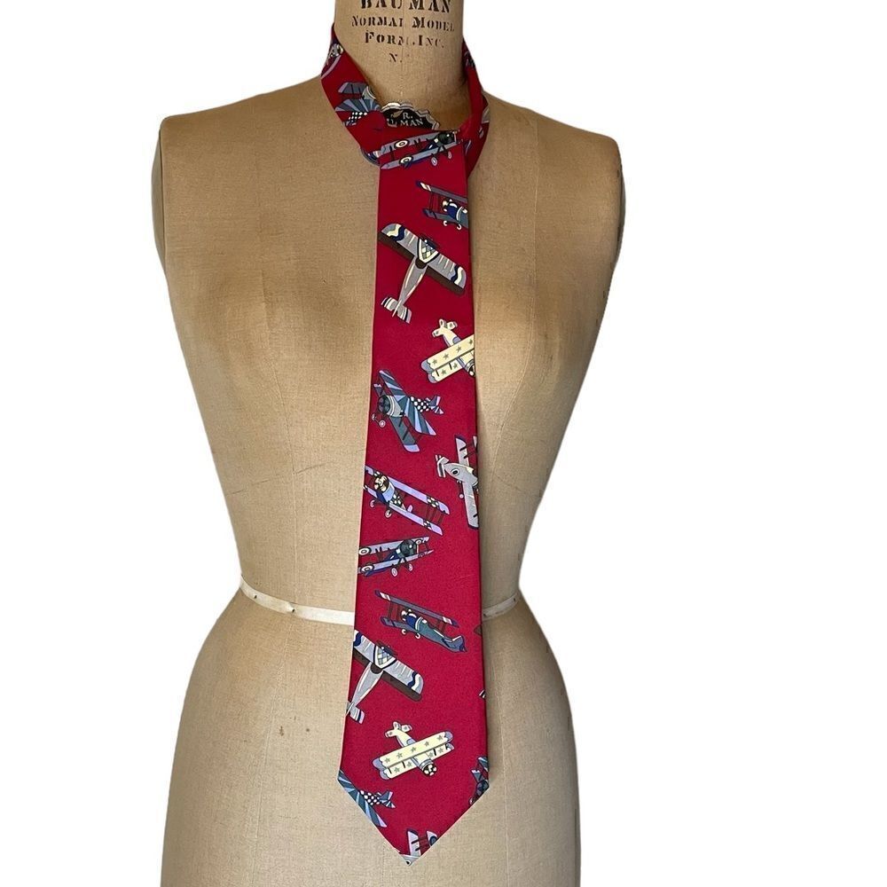 Red biplane neck tie - city one